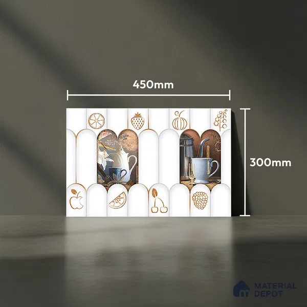 TL 00626 C Highlighter 2 Cool White & Brown 12 x 18 inch Glossy Finish 3D High Definition Digital Subway Ceramic Wall Tile - 6 mm
