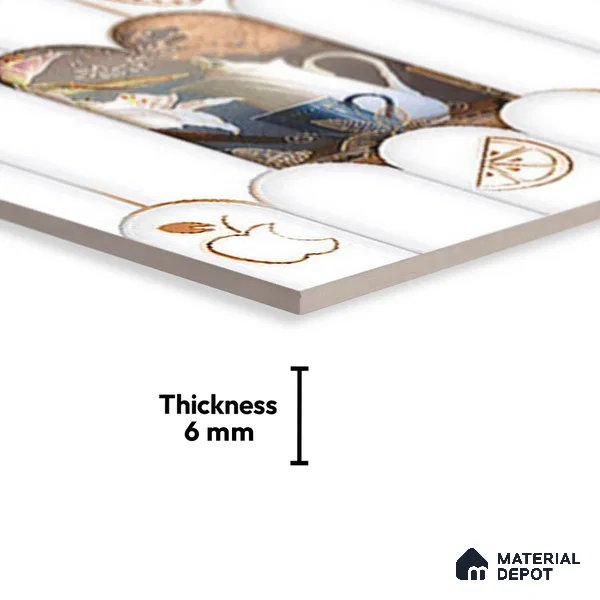 TL 00626 C Highlighter 2 Cool White & Brown 12 x 18 inch Glossy Finish 3D High Definition Digital Subway Ceramic Wall Tile - 6 mm