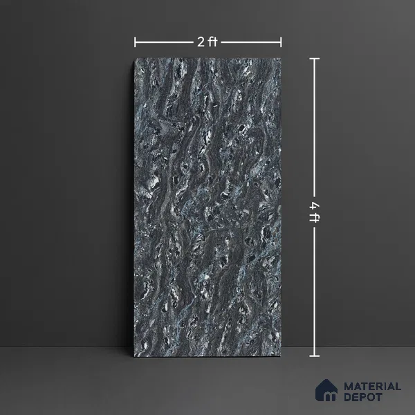 Double Charge Floor & Wall Tile TL 00438 Dualcore Tint Black 4 ft x 2 ft Vitrified Glossy Finish - 9 mm | Suitable for Bedroom, Living Room, Office & Bathroom Wall