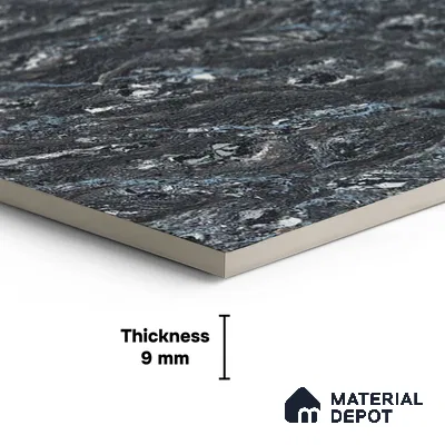 Double Charge Floor & Wall Tile TL 00438 Dualcore Tint Black 4 ft x 2 ft Vitrified Glossy Finish - 9 mm | Suitable for Bedroom, Living Room, Office & Bathroom Wall