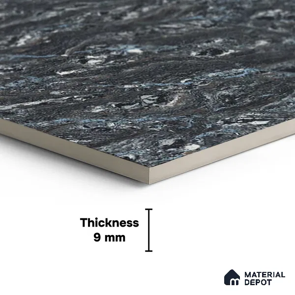 Double Charge Floor & Wall Tile TL 00438 Dualcore Tint Black 4 ft x 2 ft Vitrified Glossy Finish - 9 mm | Suitable for Bedroom, Living Room, Office & Bathroom Wall