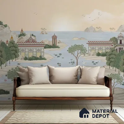 Dream Palace, a Fusion Theme Wallpaper for Homes, Customised Sukoon Series Canvas Patterned Design (Customised Size Wallpaper)