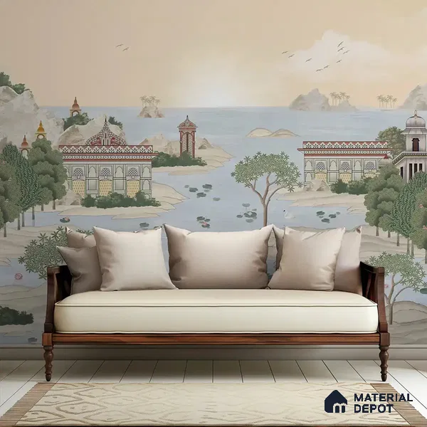 Dream Palace, a Fusion Theme Wallpaper for Homes, Customised Sukoon Series Canvas Patterned Design (Customised Size Wallpaper)