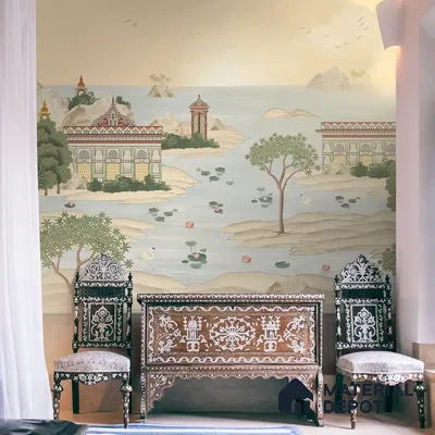 Dream Palace, a Fusion Theme Wallpaper for Homes, Customised Sukoon Series Canvas Patterned Design (Customised Size Wallpaper)