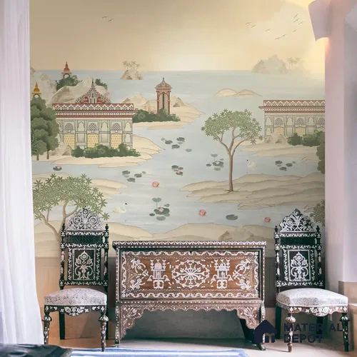 Dream Palace, a Fusion Theme Wallpaper for Homes, Customised Sukoon Series Canvas Patterned Design (Customised Size Wallpaper)