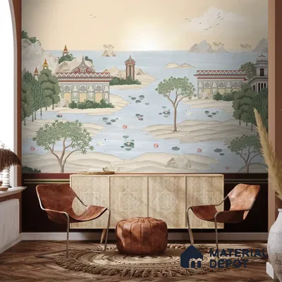 Dream Palace, a Fusion Theme Wallpaper for Homes, Customised Sukoon Series Canvas Patterned Design (Customised Size Wallpaper)