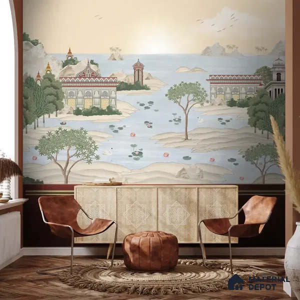 Dream Palace, a Fusion Theme Wallpaper for Homes, Customised Sukoon Series Canvas Patterned Design (Customised Size Wallpaper)
