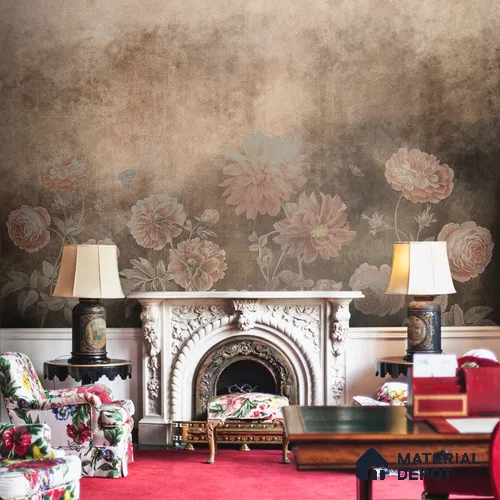 H901812 Dusky Charm, Rustic Floral Theme Wallpaper, Customised Sukoon Series Canvas Florals Design (Customised Size Wallpaper)