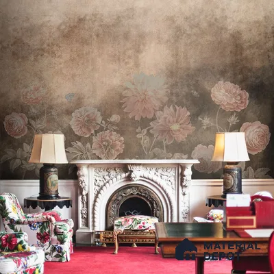 Dusky Charm, Rustic Floral Theme Wallpaper, Customised Sukoon Series Handmade Florals Design (Customised Size Wallpaper)