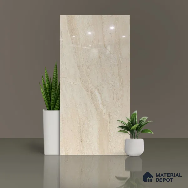 Marble Floor & Wall Tile TL 02204 Dyna Beige 4 ft x 2 ft Glossy Finish Vitrified Tile - 9 mm (Random 5) (Sample)