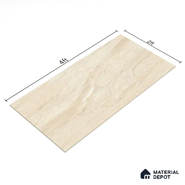 Marble Floor & Wall Tile TL 02204 Dyna Beige 4 ft x 2 ft Glossy Finish Vitrified Tile - 9 mm (Random 5) (Sample)