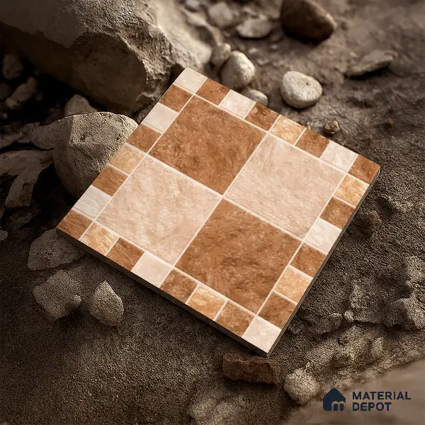 Budget Friendly Stone Look Value for Money Parking  Floor Tile 16 x 16 inch | TL 00658 A | Vitrified Matte Finish Tile - 12 mm | Suitable For Parking, Outdoor, Balcony & Terrace | Pattern Alignment May Vary | 2-3 mm Spacer is Mandatory