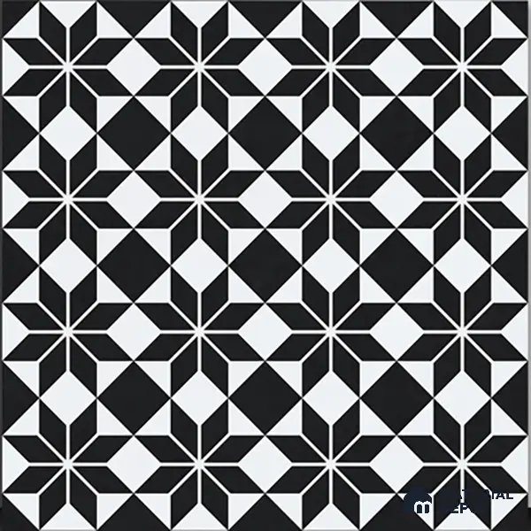 Moroccan Wall & Floor Tile TL 01437 Eerie Black 2 ft x 2 ft Matte Finish Vitrified Tile - 9 mm | Suitable For Kitchen, Bathroom, Dining Area | Please Expect a Slight Variation of Pattern