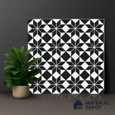 Moroccan Wall & Floor Tile TL 01437 Eerie Black 2 ft x 2 ft Matte Finish Vitrified Tile - 9 mm | Suitable For Kitchen, Bathroom, Dining Area | Please Expect a Slight Variation of Pattern