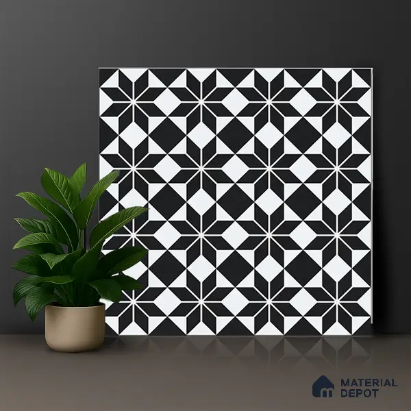 Moroccan Wall & Floor Tile TL 01437 Eerie Black 2 ft x 2 ft Matte Finish Vitrified Tile - 9 mm | Suitable For Kitchen, Bathroom, Dining Area | Please Expect a Slight Variation of Pattern