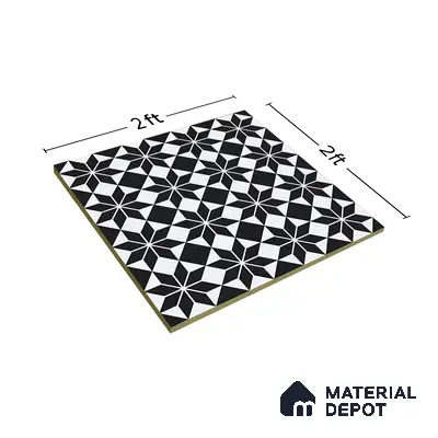 Moroccan Wall & Floor Tile TL 01437 Eerie Black 2 ft x 2 ft Matte Finish Vitrified Tile - 9 mm | Suitable For Kitchen, Bathroom, Dining Area | Please Expect a Slight Variation of Pattern