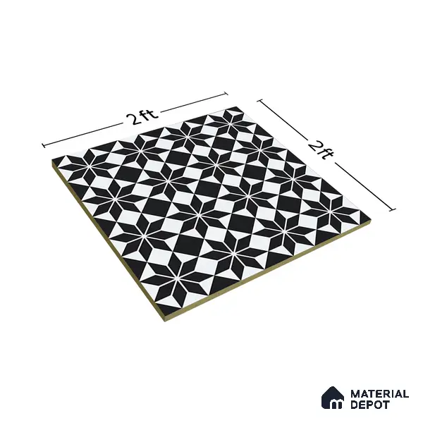 Moroccan Wall & Floor Tile TL 01437 Eerie Black 2 ft x 2 ft Matte Finish Vitrified Tile - 9 mm | Suitable For Kitchen, Bathroom, Dining Area | Please Expect a Slight Variation of Pattern