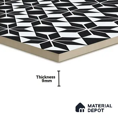 Moroccan Wall & Floor Tile TL 01437 Eerie Black 2 ft x 2 ft Matte Finish Vitrified Tile - 9 mm | Suitable For Kitchen, Bathroom, Dining Area | Please Expect a Slight Variation of Pattern