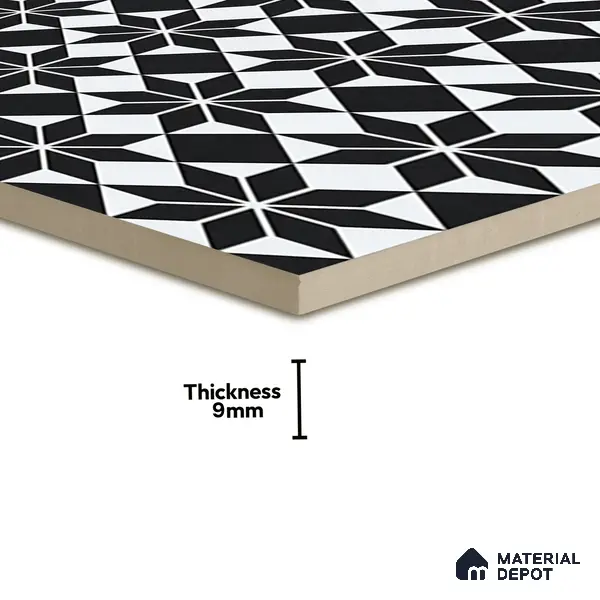 Moroccan Wall & Floor Tile TL 01437 Eerie Black 2 ft x 2 ft Matte Finish Vitrified Tile - 9 mm | Suitable For Kitchen, Bathroom, Dining Area | Please Expect a Slight Variation of Pattern