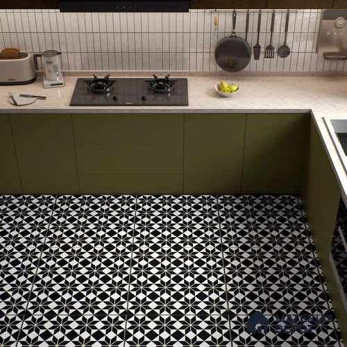 Moroccan Wall & Floor Tile TL 01437 Eerie Monochrome 2 ft x 2 ft Matte Finish Vitrified Tile - 9 mm | Suitable For Balcony, Bathroom, Foyer | Please Expect a Slight Variation of Pattern