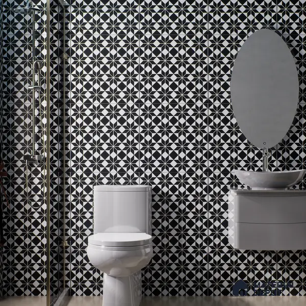 Moroccan Wall & Floor Tile TL 01437 Eerie Black 2 ft x 2 ft Matte Finish Vitrified Tile - 9 mm | Suitable For Kitchen, Bathroom, Dining Area | Please Expect a Slight Variation of Pattern