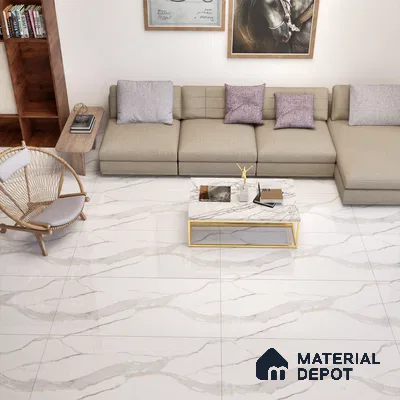 Endless Marble Floor & Wall Tile | TL 01183 Effulgent White | 4 ft x 2 ft Glossy Finish Vitrified Tile - 9 mm | Suitable For Living Room, Bedroom, Dining Area