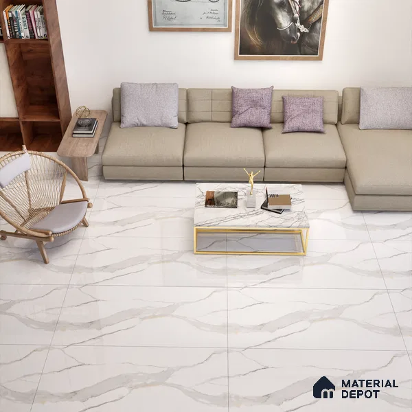 Endless Marble Floor & Wall Tile | TL 01183 Effulgent White | 4 ft x 2 ft Glossy Finish Vitrified Tile - 9 mm | Suitable For Living Room, Bedroom, Dining Area
