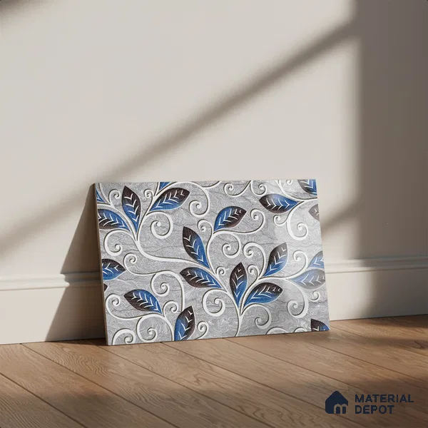 TL 01917 B Flowery Grey Highlighter 1 18 x 12 inch Glossy Finish Ceramic Wall Tile - 6 mm