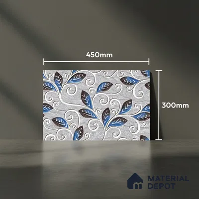 TL 01917 B Flowery Grey Highlighter 1 18 x 12 inch Glossy Finish Ceramic Wall Tile - 6 mm