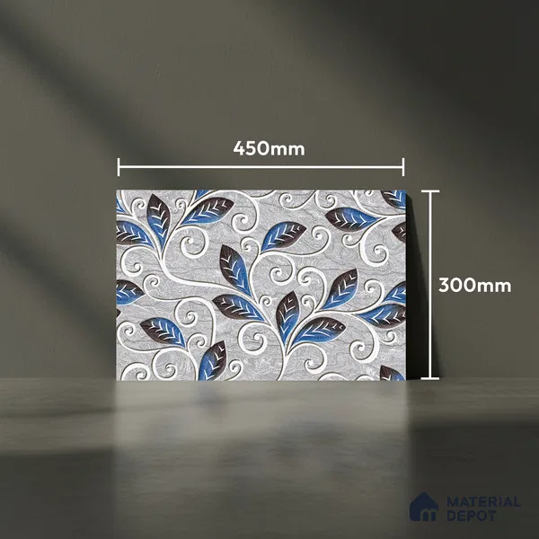 TL 01917 B Flowery Grey Highlighter 1 18 x 12 inch Glossy Finish Ceramic Wall Tile - 6 mm