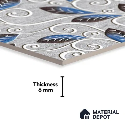 TL 01917 B Flowery Grey Highlighter 1 18 x 12 inch Glossy Finish Ceramic Wall Tile - 6 mm
