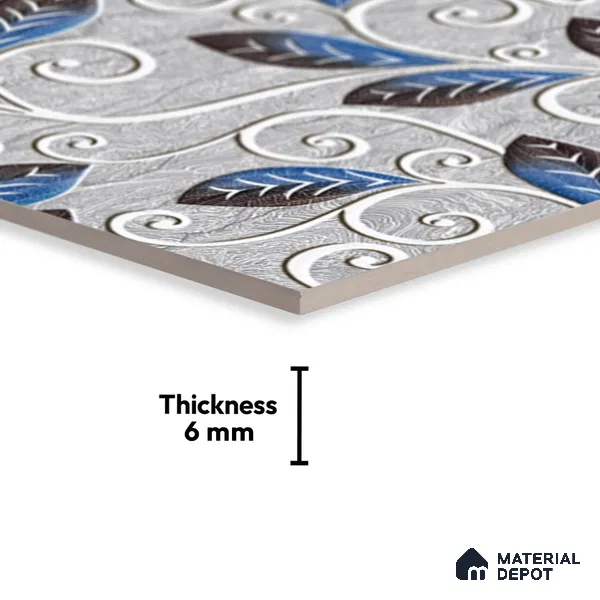 TL 01917 B Flowery Grey Highlighter 1 18 x 12 inch Glossy Finish Ceramic Wall Tile - 6 mm