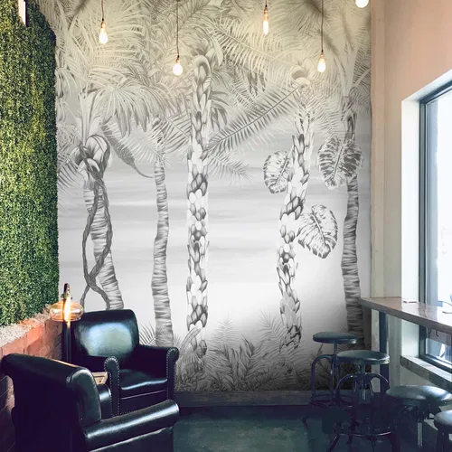 Ehsaas, Grisaille Foliage Wallpaper, Customised Sukoon Series Canvas Patterned Design (Customised Size Wallpaper)