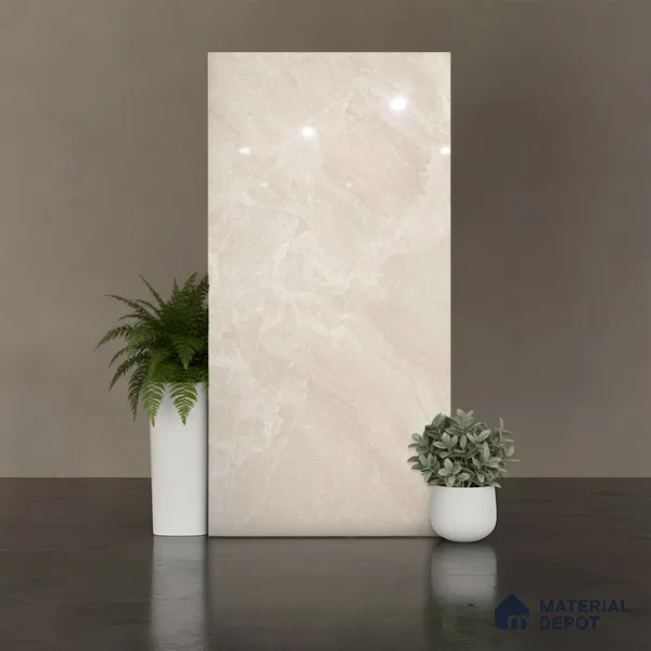 Marble Floor & Wall Tile TL 10130 Emperador Crema 4 ft x 2 ft Glossy Finish Vitrified Tile - 9 mm | 3 Random Design | Suitable for Living Room, Bedroom, Bathroom