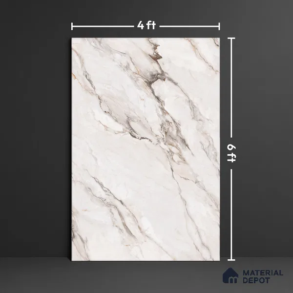 Large Format Marble Floor Tile TL 04403 Endless Calacatta Belgia Glossy Finish Vitrified Colorbody Tile - 15 mm | Suitable for Living Room, Bedroom, Office | Adhesive and Spacers Must be Used During Installation