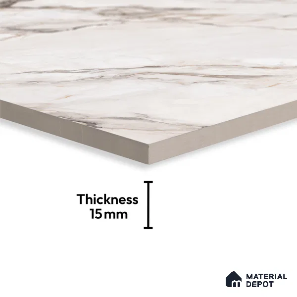 Large Format Marble Floor Tile TL 04403 Endless Calacatta Belgia Glossy Finish Vitrified Colorbody Tile - 15 mm | Suitable for Living Room, Bedroom, Office | Adhesive and Spacers Must be Used During Installation
