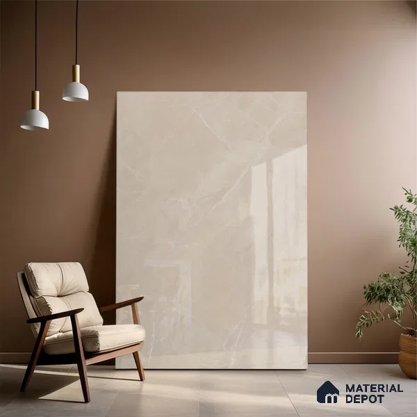Budget Friendly Large Format Marble Floor Tile TL 04397 Endless Dover Crema Glossy Finish Vitrified Colorbody Tile - 15 mm | Suitable for Living Room, Bedroom, Office | Adhesive and Spacers Must be Used During Installation