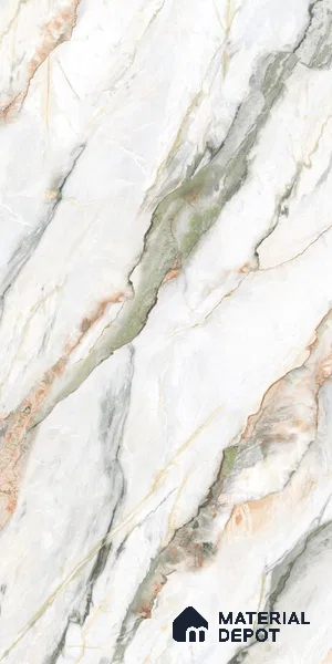 Large Format Endless Floor & Wall Tile TL 10587 Calacatta Oric 8 ft x 4 ft Colour Body Vitrified Glossy Finish - 9 mm | Suitable for Living Room, Bedroom, Bathroom | Adhesive and Spacers Must be Used During Installation