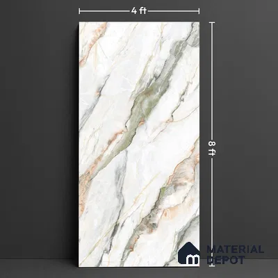 Large Format Endless Floor & Wall Tile TL 10587 Calacatta Oric 8 ft x 4 ft Colour Body Vitrified Glossy Finish - 9 mm | Suitable for Living Room, Bedroom, Bathroom | Adhesive and Spacers Must be Used During Installation