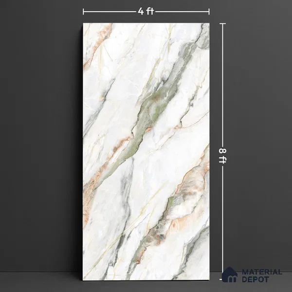 Large Format Endless Floor & Wall Tile TL 10587 Calacatta Oric 8 ft x 4 ft Colour Body Vitrified Glossy Finish - 9 mm | Suitable for Living Room, Bedroom, Bathroom | Adhesive and Spacers Must be Used During Installation