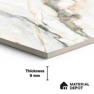 Large Format Endless Floor & Wall Tile TL 10587 Calacatta Oric 8 ft x 4 ft Colour Body Vitrified Glossy Finish - 9 mm | Suitable for Living Room, Bedroom, Bathroom | Adhesive and Spacers Must be Used During Installation
