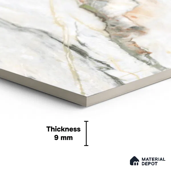 Large Format Endless Floor & Wall Tile TL 10587 Calacatta Oric 8 ft x 4 ft Colour Body Vitrified Glossy Finish - 9 mm | Suitable for Living Room, Bedroom, Bathroom | Adhesive and Spacers Must be Used During Installation