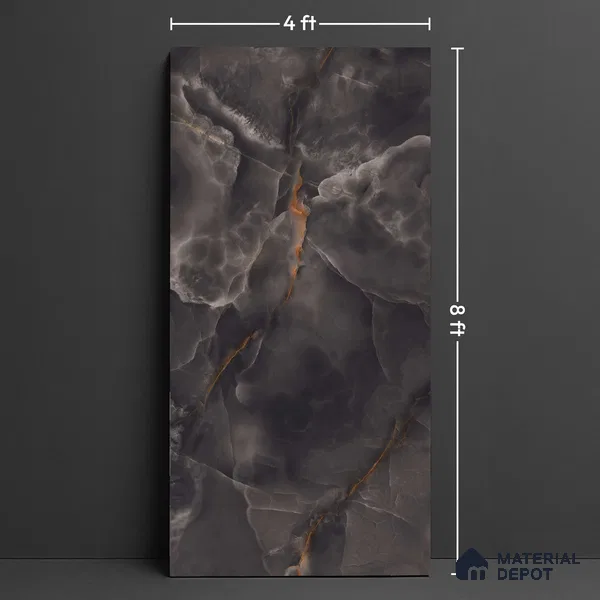 Large Format Endless Floor & Wall Tile TL 10586 Thunder Onyx 8 ft x 4 ft Colour Body Vitrified Glossy Finish - 9 mm | 2 Random Design | Suitable for Living Room, Bedroom, Bathroom | Adhesive and Spacers Must be Used During Installation