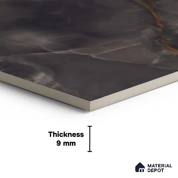 Large Format Endless Floor & Wall Tile TL 10586 Thunder Onyx 8 ft x 4 ft Colour Body Vitrified Glossy Finish - 9 mm | 2 Random Design | Suitable for Living Room, Bedroom, Bathroom | Adhesive and Spacers Must be Used During Installation
