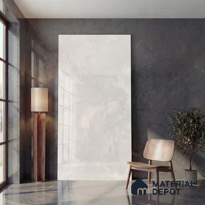 Large Format Endless Floor & Wall Tile TL 10576 Nivia Grey 8 ft x 4 ft Colour Body Vitrified Glossy Finish - 9 mm | Suitable for Living Room, Bedroom, Bathroom | Adhesive and Spacers Must be Used During Installation
