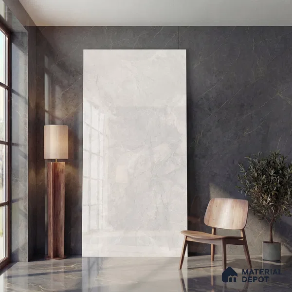 Large Format Endless Floor & Wall Tile TL 10576 Nivia Grey 8 ft x 4 ft Colour Body Vitrified Glossy Finish - 9 mm | Suitable for Living Room, Bedroom, Bathroom | Adhesive and Spacers Must be Used During Installation