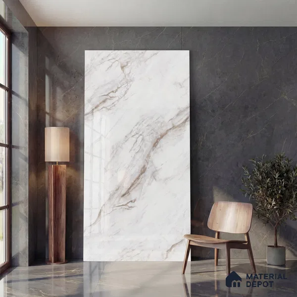 Large Format Endless Floor & Wall Tile TL 10577 Michel Angelo 8 ft x 4 ft Colour Body Vitrified Glossy Finish - 9 mm | Suitable for Living Room, Bedroom, Bathroom | Adhesive and Spacers Must be Used During Installation