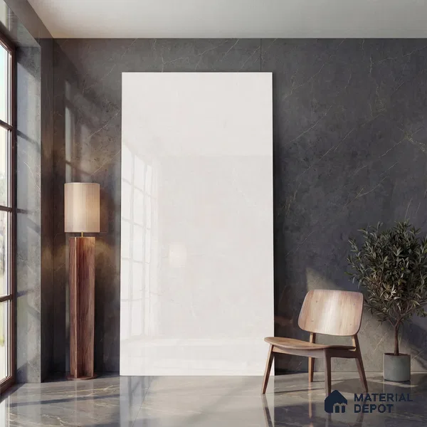 Large Format Endless Floor & Wall Tile TL 10580 Norwich Beige 8 ft x 4 ft Colour Body Vitrified Glossy Finish - 9 mm | Suitable for Living Room, Bedroom, Bathroom | Adhesive and Spacers Must be Used During Installation