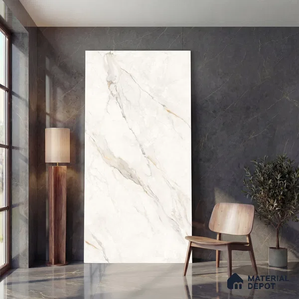 Large Format Endless Floor & Wall Tile TL 10583 Solomon White 8 ft x 4 ft Colour Body Vitrified Matte Finish - 9 mm | Suitable for Living Room, Bedroom, Bathroom | Adhesive and Spacers Must be Used During Installation