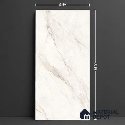 Large Format Endless Floor & Wall Tile TL 10583 Solomon White 8 ft x 4 ft Colour Body Vitrified Matte Finish - 9 mm | Suitable for Living Room, Bedroom, Bathroom | Adhesive and Spacers Must be Used During Installation